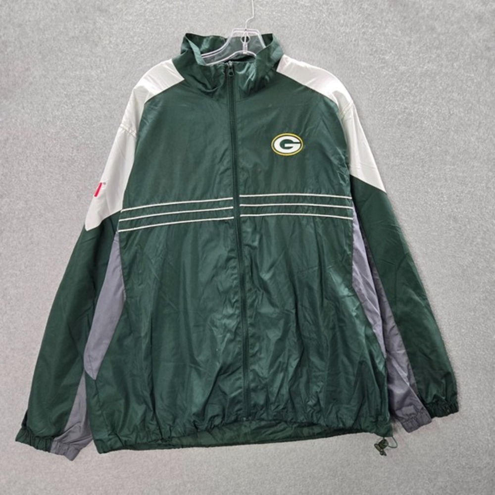Green Bay Packer Men Jacket XL Green Reebok Full Zip Mock‎ Neck Drawstring Hem